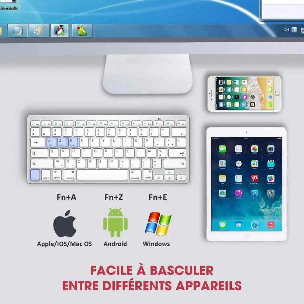 French Bluetooth Keyboard Mouse Combo AZERTY Wireless Bluetooth Mice Ultra Slim Mute for Mac iPad iPhone iOS Android Windows