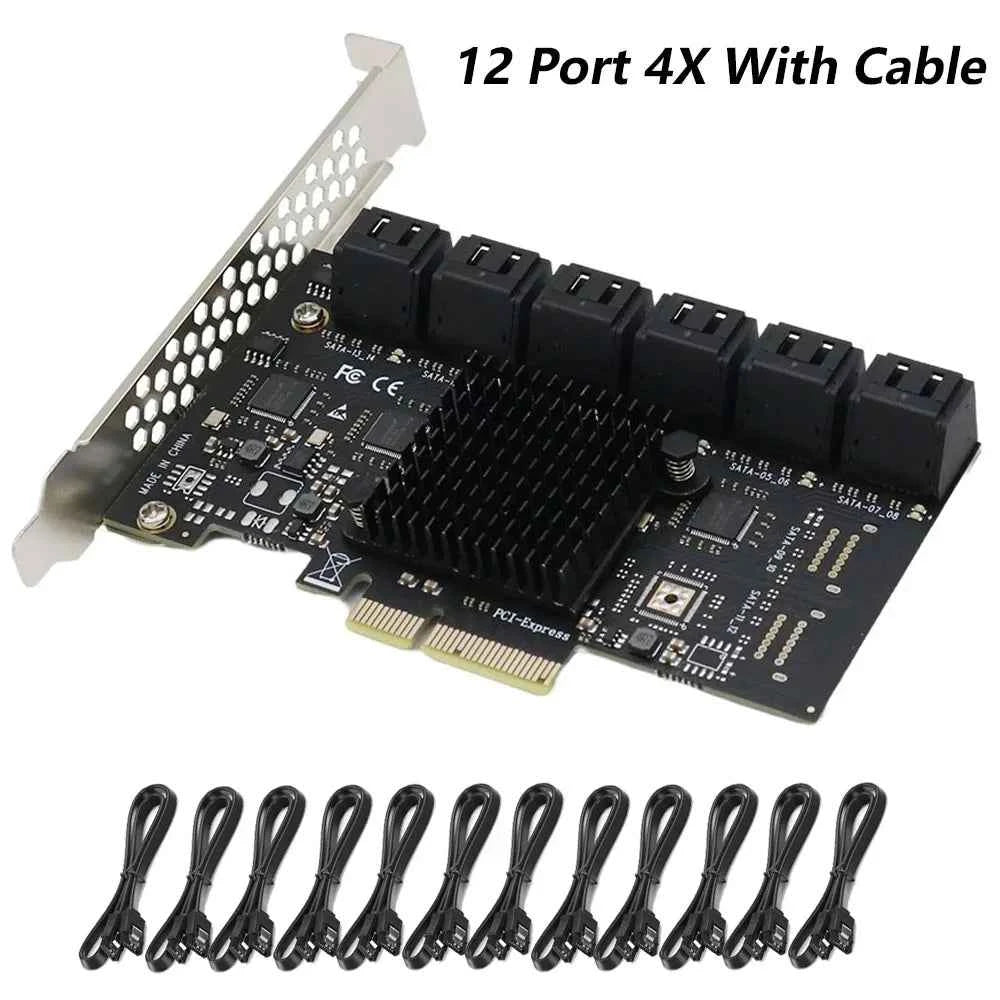 PCIE SATA Card 12/16/20 Ports 6Gb SATA 3.0 PCIe Card, PCIe To SATA Controller Expansion Card, Support  SATA 3.0 Devices