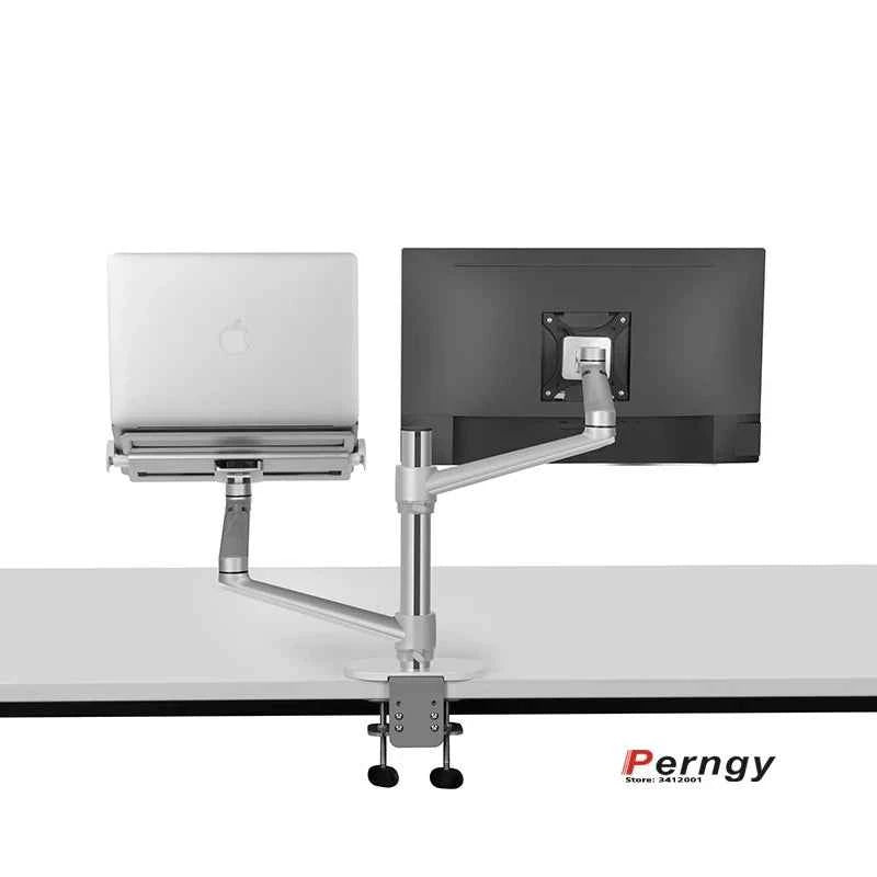 OL-3L Aluminum Silver Ergonomics 10'-17' Desk Laptop Stand 32' Monitor Desktop Bracket Computer Mount Full Motion Column Bar