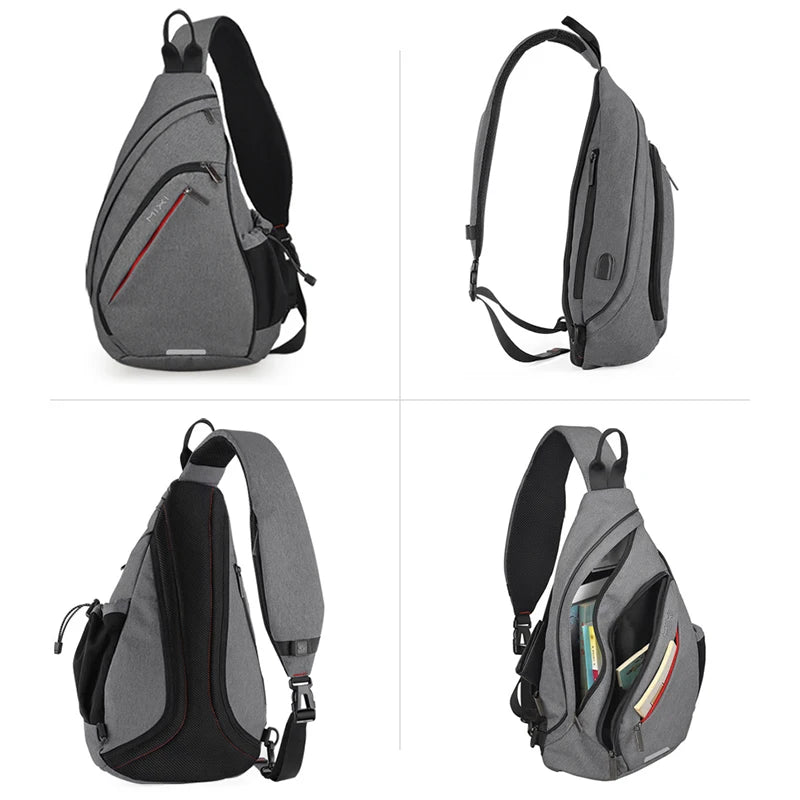 Mixi One Shoulder Backpack Crossbody Sling Bag – USB Charging Sports Travel Bag for Men & Women, Lightweight Cycling & School Backpack