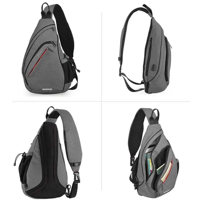 Mixi One Shoulder Backpack Crossbody Sling Bag – USB Charging Sports Travel Bag for Men & Women, Lightweight Cycling & School Backpack