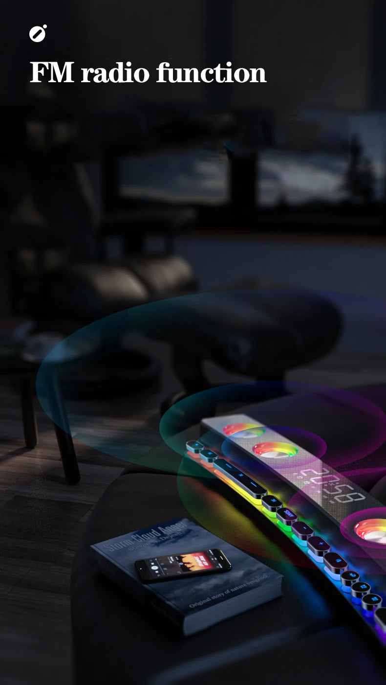 Computer Audio Desktop Notebook Long Multimedia Gaming Bluetooth Speaker Game Subwoofer 7 Color LED Lights/FM