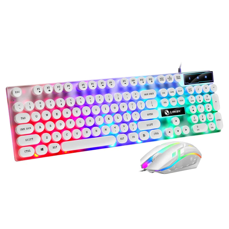 GTX300 Typewriter Keyboard and Mouse Set Punk Retro Keyboard Backlit Game USB Wired Keyboard and Mouse Set for PC Desktops