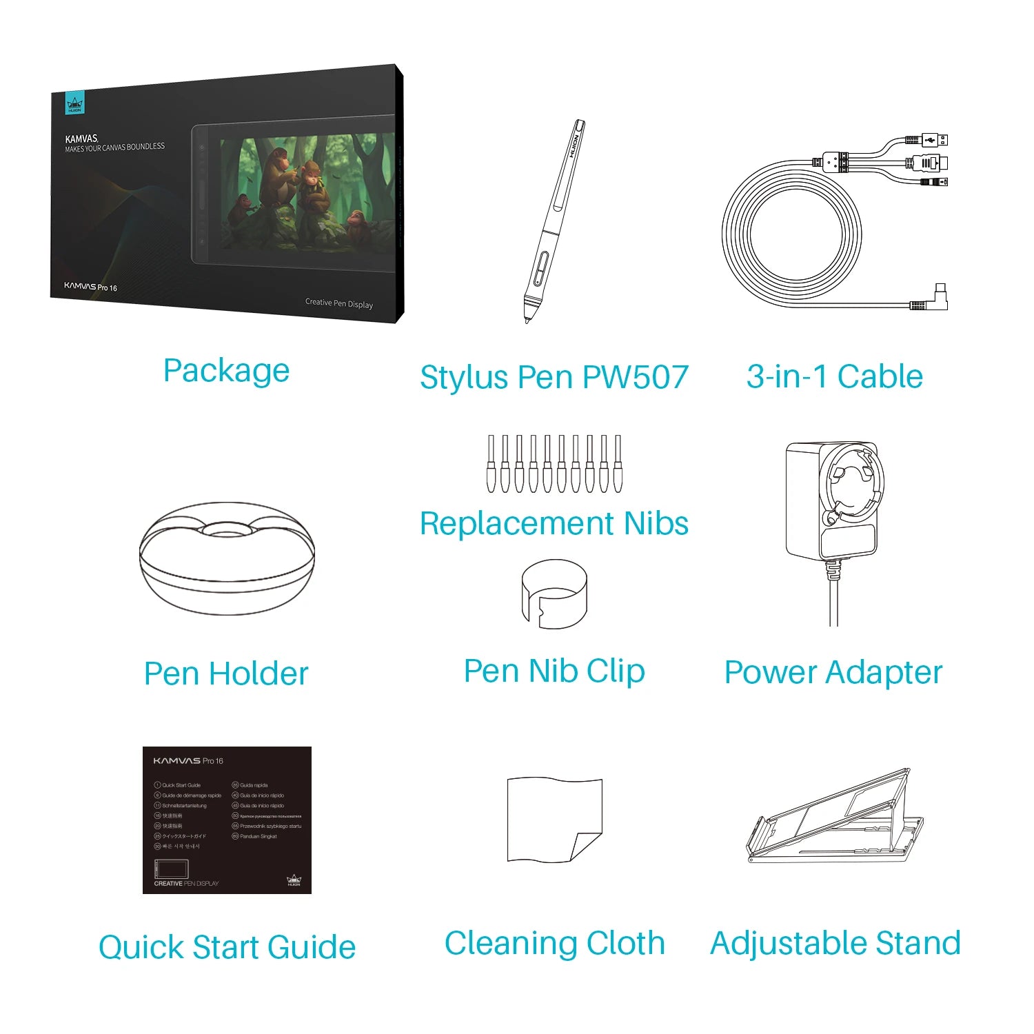HUION Kamvas Pro 16 Graphics Tablet Display 120%sRGB Drawing Pen Tablet Monitor 8192 Levels Tilt Function Stylus Shortcut Keys