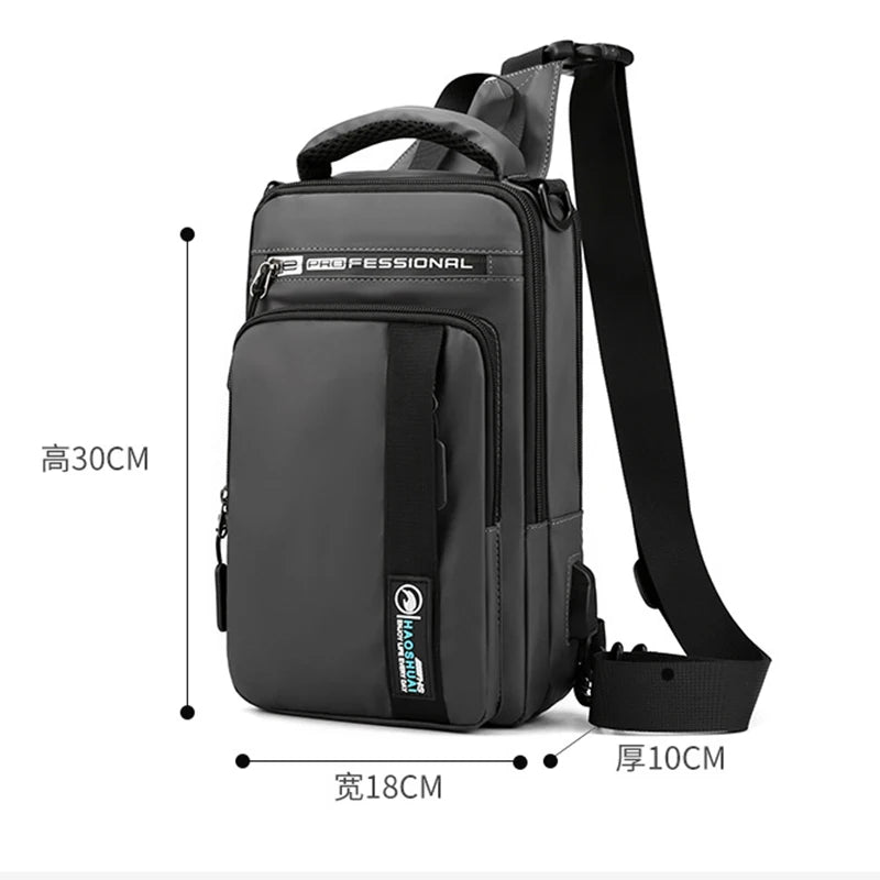 Men Small Backpack Chest Pack Shoulder Bag with USB Charging Port Travel Male Waterproof Nylon Sling Messenger Cross body Bags