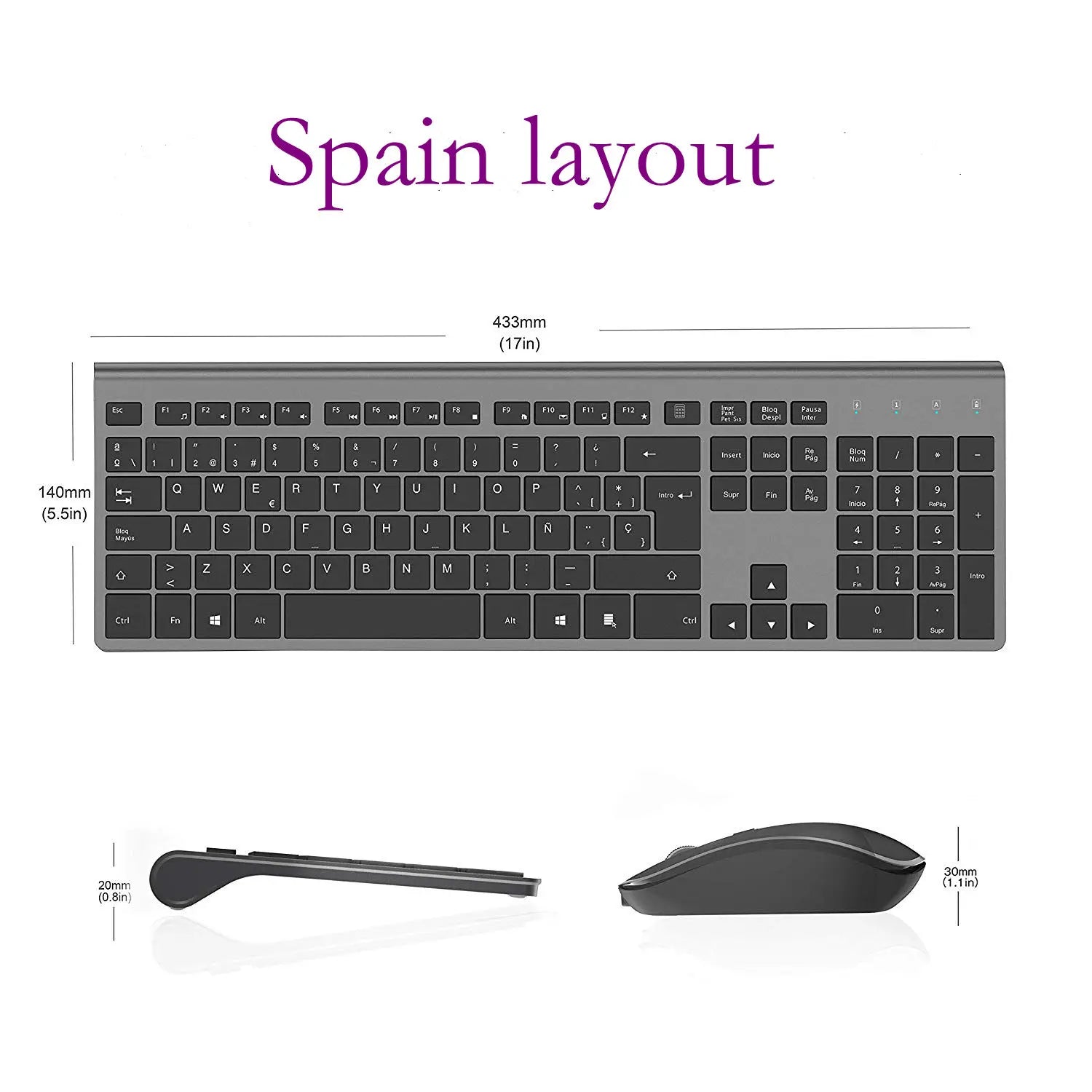 Wireless Keyboard and Mouse Combination, 2.4 Gigahertz Stable Connection Rechargeable Battery, UK/France/Korean/Spain/US Layout