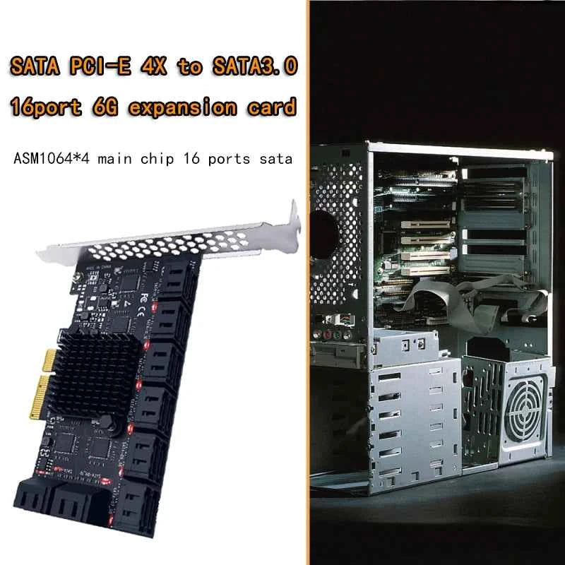 PCIE SATA Card 12/16/20 Ports 6Gb SATA 3.0 PCIe Card, PCIe To SATA Controller Expansion Card, Support  SATA 3.0 Devices