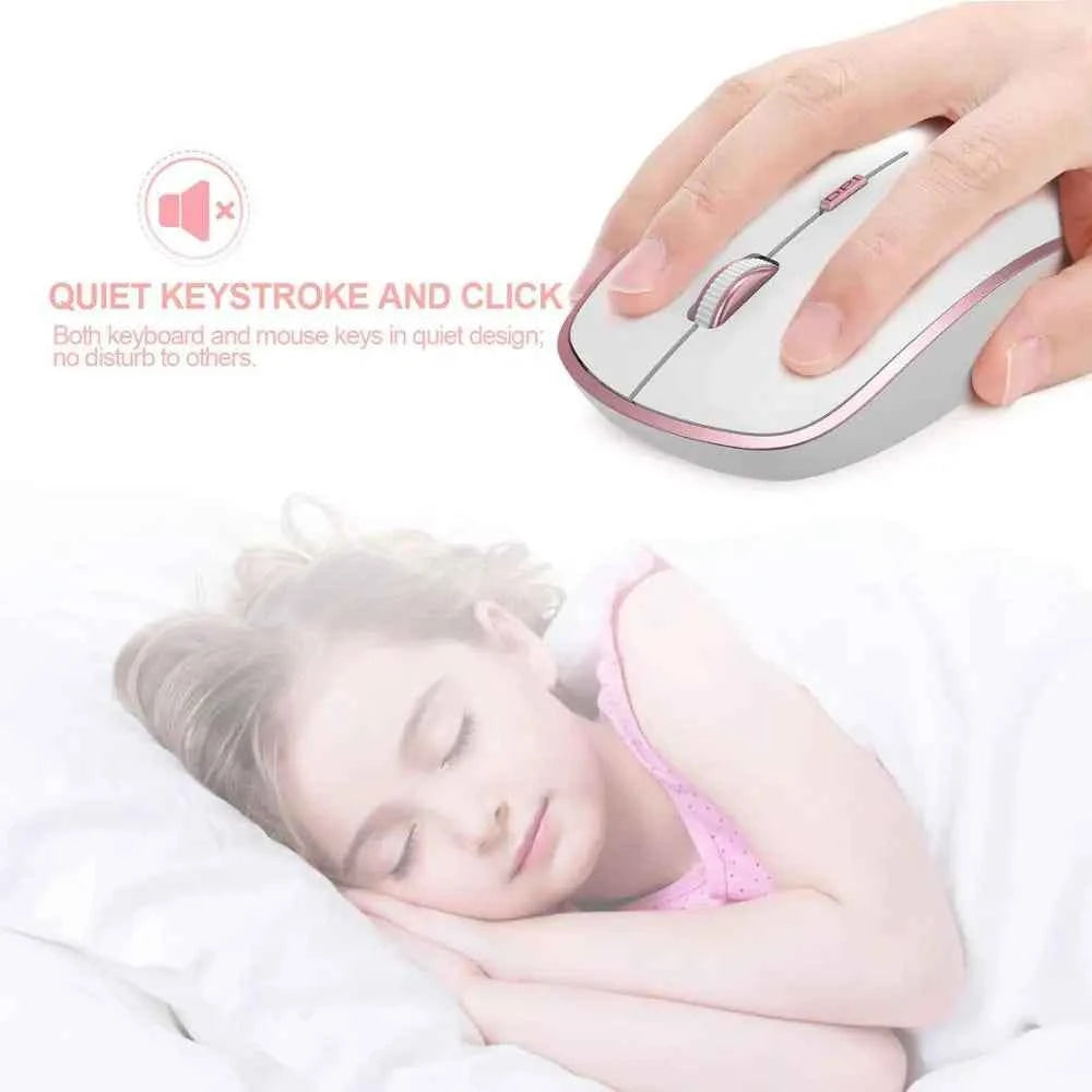 Wireless Keyboard and Mouse，Ergonomic design Full-size Keyboard mouse 2400 DPI，Spain/us/uk/Russia layout/France Black and pink