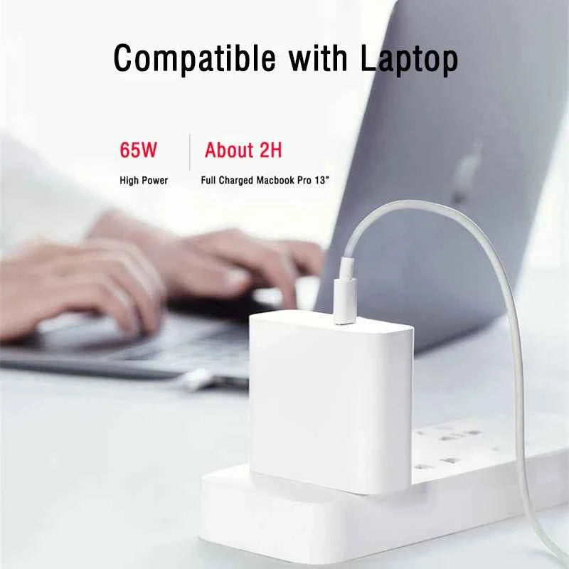 100W/65W/45W PD/QC3.0 USB C Fast Power Adapter 100W Type-C Cable For MacBook/iPad Dell Lenovo Surface Pro USB-C Laptop Tablet