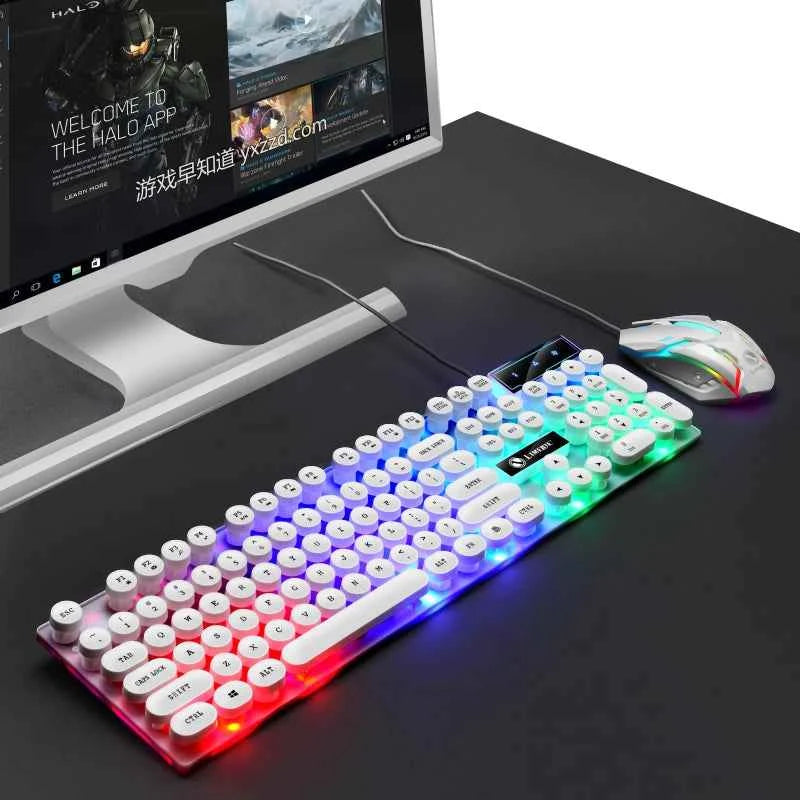 GTX300 Typewriter Keyboard and Mouse Set Punk Retro Keyboard Backlit Game USB Wired Keyboard and Mouse Set for PC Desktops