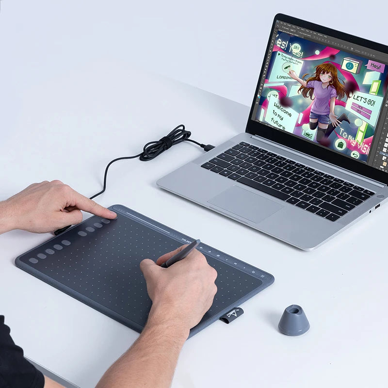 HUION HS611 Drawing Tablet Battery-free Graphic Tablet Three Colors Tilt Support Touch Bar and Express Keys