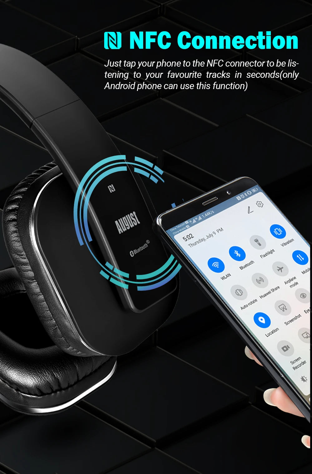 August EP650 Bluetooth Wireless Headphones with Mic/Multipoint/NFC Over Ear Bluetooth 4.2 Stereo Music aptX Headset for TV,Phone