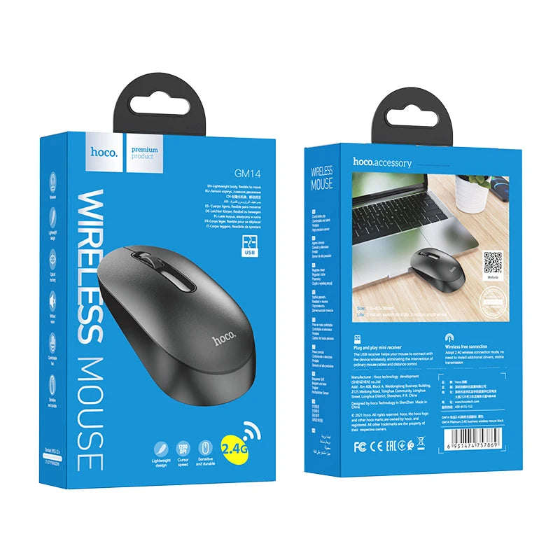 Hoco Portable Wireless Mouse 1200 DPI Silent Mouse For PC Computer/Laptop 2.4GHz Noiseless USB Wireless ABS Mice For Home Office