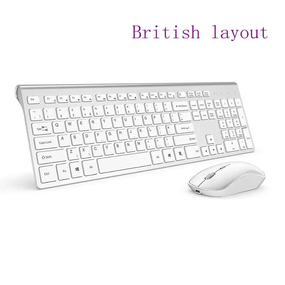 Wireless Keyboard and Mouse Combination, 2.4 Gigahertz Stable Connection Rechargeable Battery, UK/France/Korean/Spain/US Layout