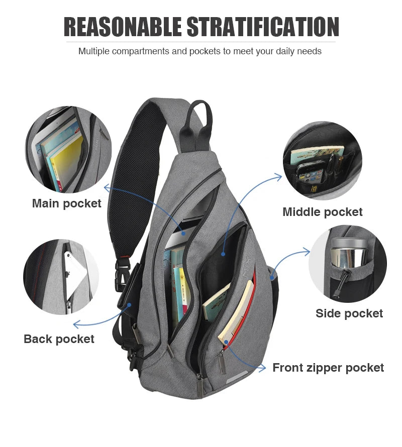 Mixi One Shoulder Backpack Crossbody Sling Bag – USB Charging Sports Travel Bag for Men & Women, Lightweight Cycling & School Backpack
