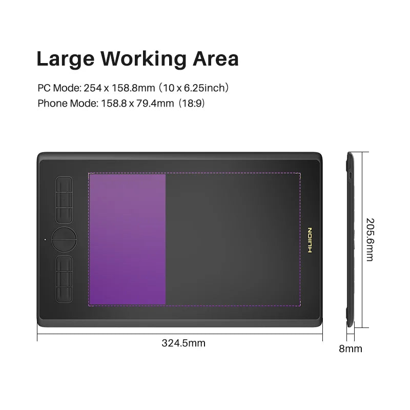 HUION Inspiroy H610X Graphics Tablet Tilt Function Battery Free Digital Pen Tablets Support PC Android Device MacoS ChromeOS