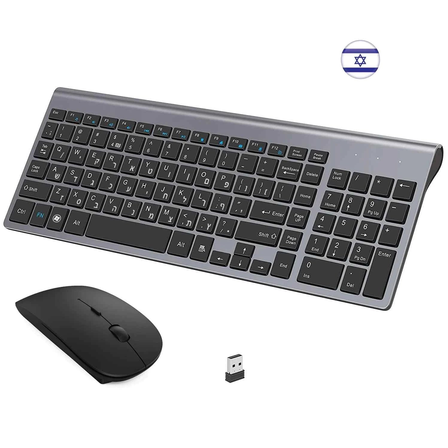 2.4G Hebrew Character Low Noise 101 Keys Wireless Keyboard Mouse Combo Slim Mice Compact Israel Wireless Keyboard for Desktop