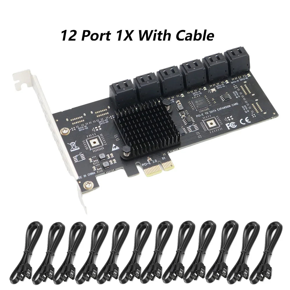 PCIE SATA Card 12/16/20 Ports 6Gb SATA 3.0 PCIe Card, PCIe To SATA Controller Expansion Card, Support  SATA 3.0 Devices