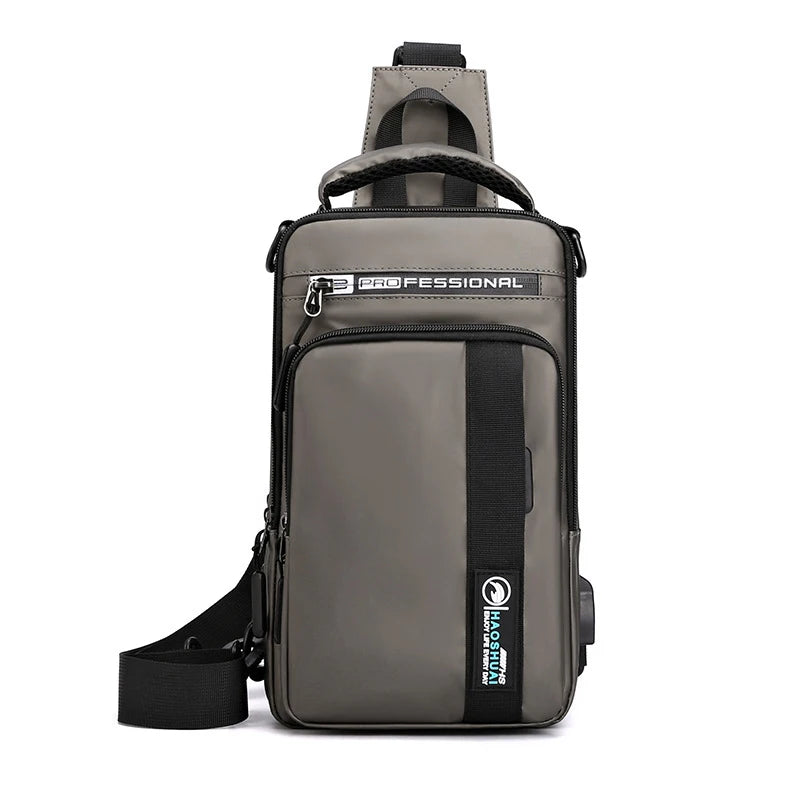 Men Small Backpack Chest Pack Shoulder Bag with USB Charging Port Travel Male Waterproof Nylon Sling Messenger Cross body Bags