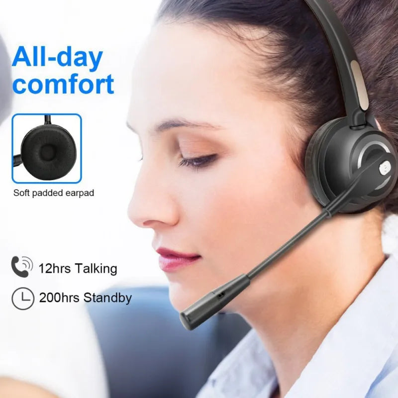 Business Bluetooth Headset With Microphone Rechargeable Long Standby Driving Car High Sensitivity Handsfree Wireless Headphones