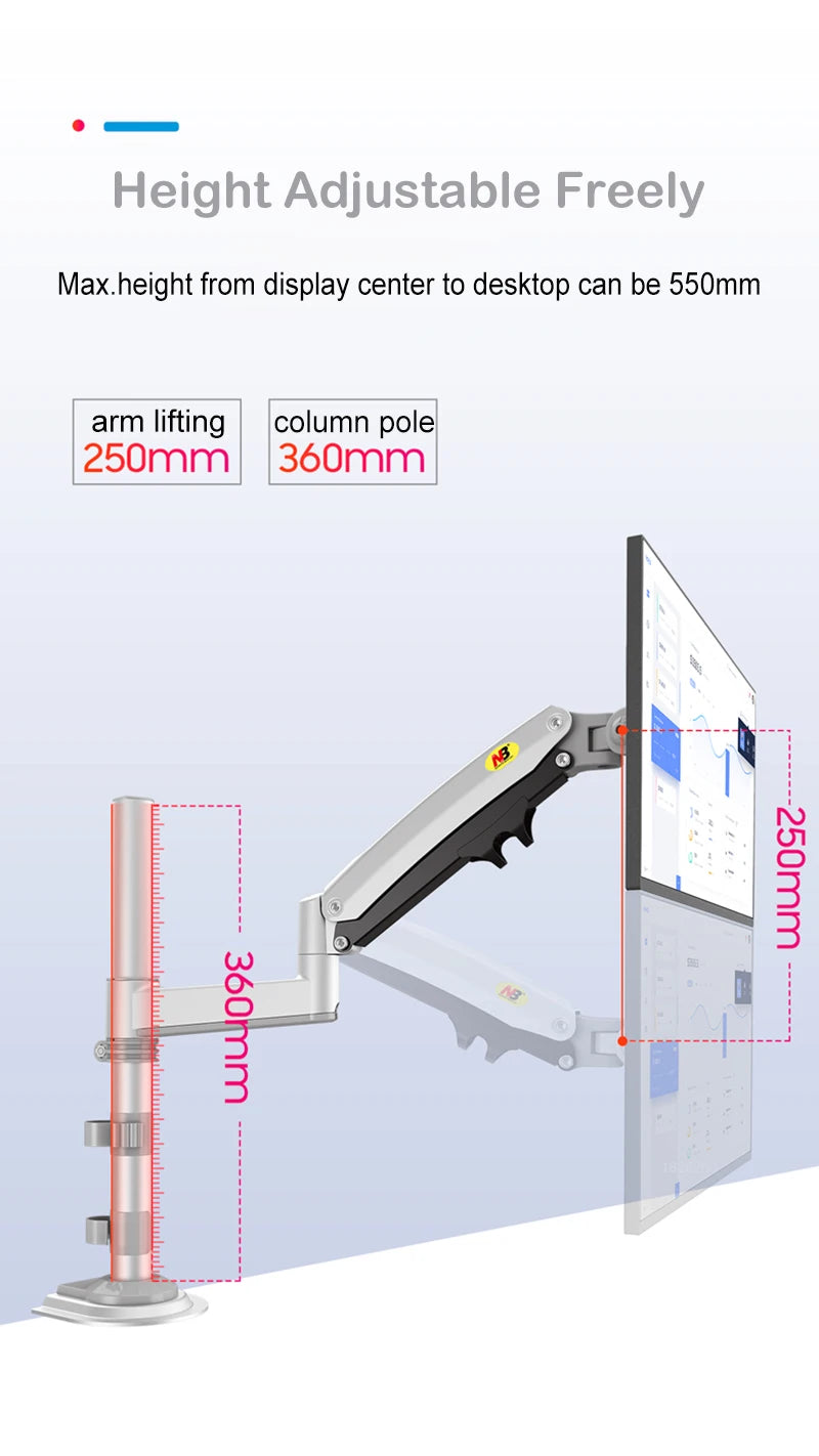 NB H100 Gas Spring 17-30' LCD LED Monitor Holder Arm Full Motion Desktop Ergonomic Monitor TV Mount Bracket Load 2-9 Kgs
