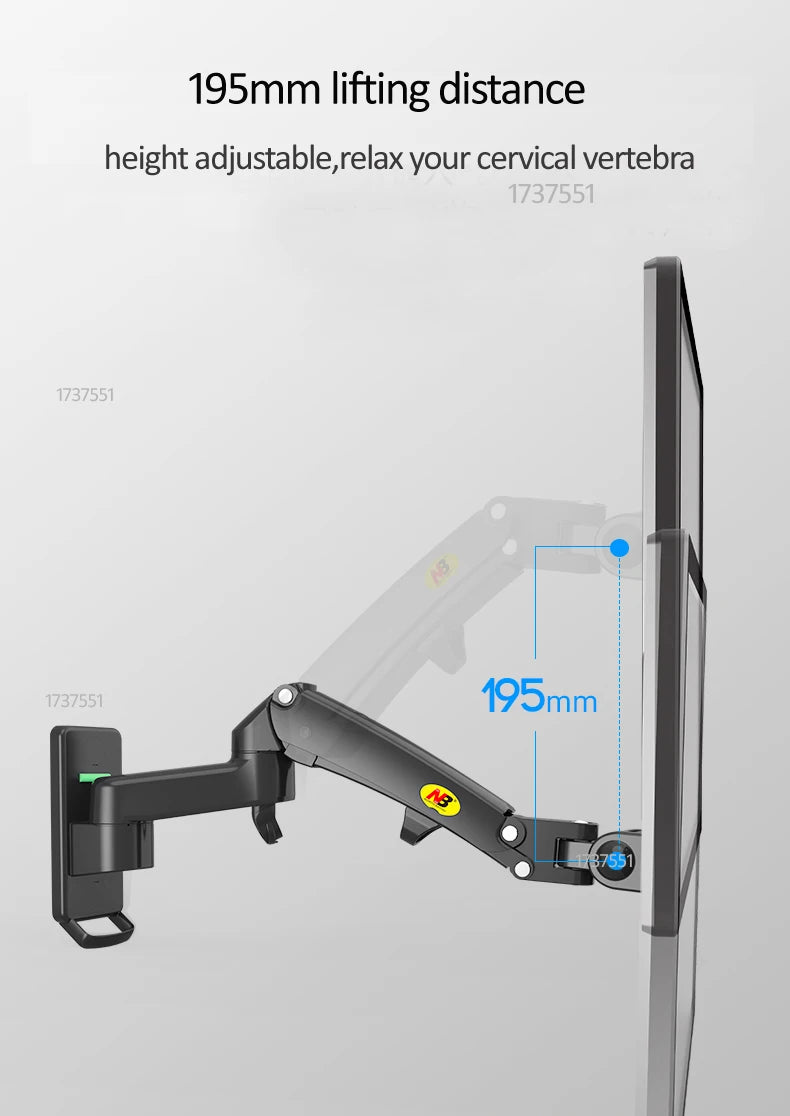 NB F150 Aluminum Gas Spring 3-12kg 100x100 75x75 17'-35' TV Monitor Wall Mount Screen Air Press Wall Bracket Holder Tilt Swivel