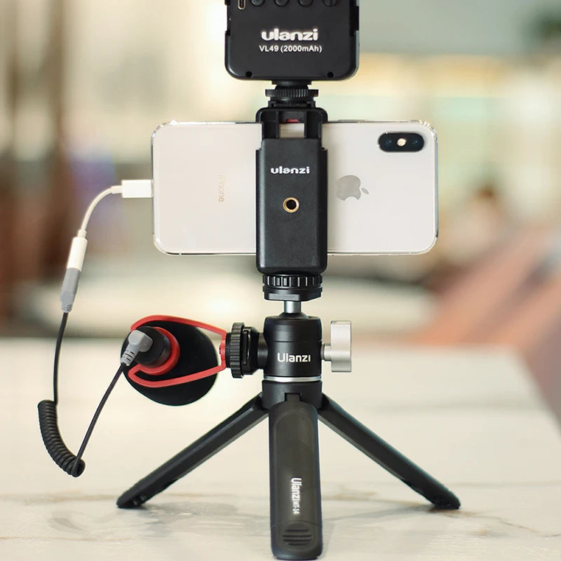 Ulanzi Mini Vlog Tripod Dual Cold Shoe Ballhead for Microphone LED Light Extend Smartphone Tripod for Sony A6400 Photography kit