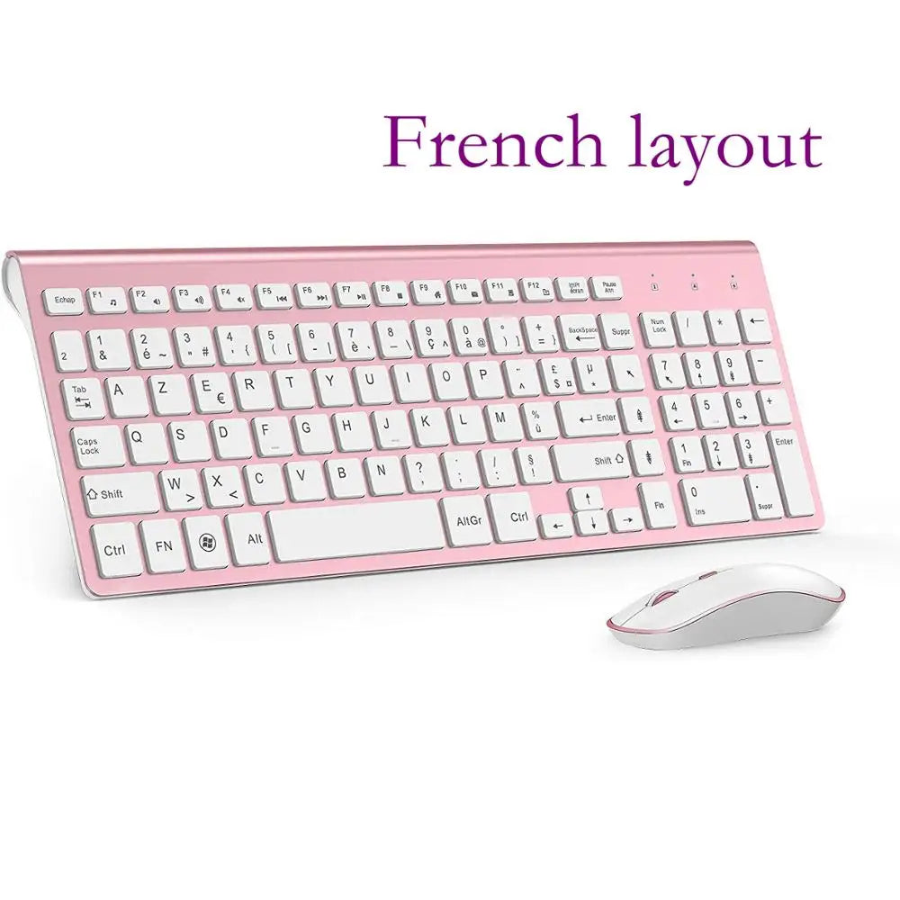 Wireless Keyboard and Mouse，Ergonomic design Full-size Keyboard mouse 2400 DPI，Spain/us/uk/Russia layout/France Black and pink