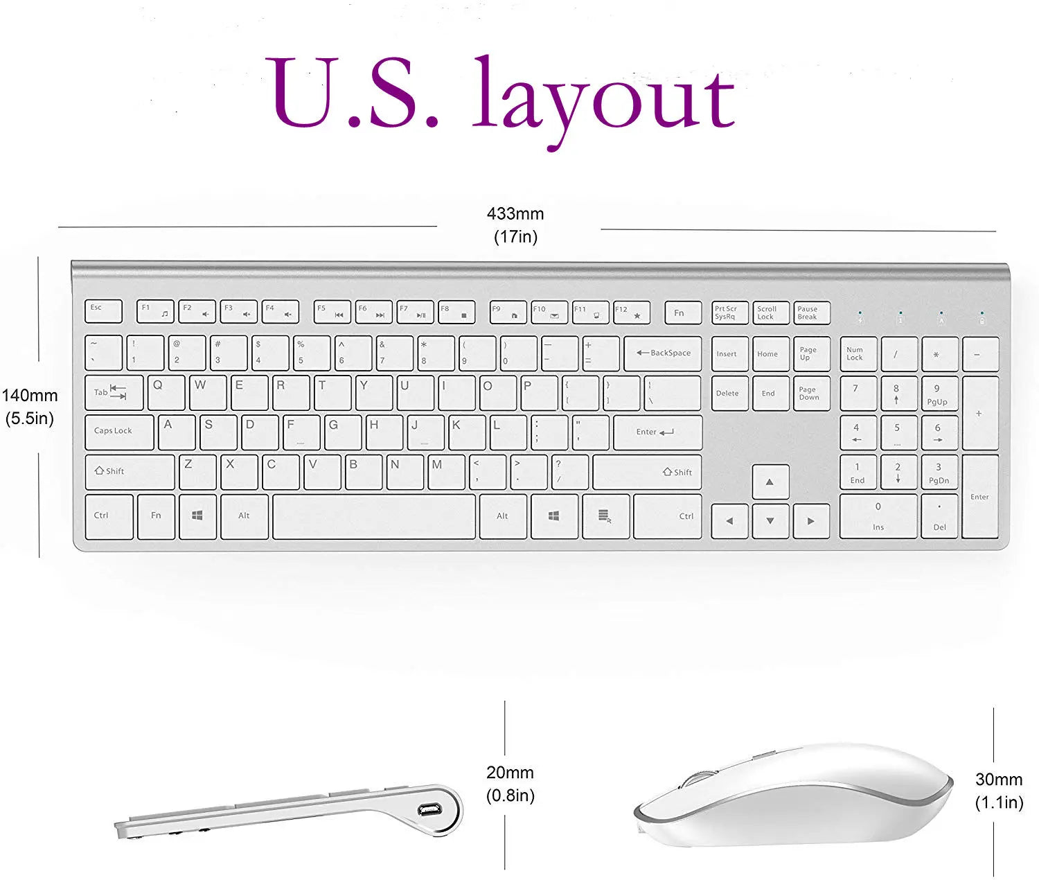 Wireless Keyboard and Mouse Combination, 2.4 Gigahertz Stable Connection Rechargeable Battery, UK/France/Korean/Spain/US Layout