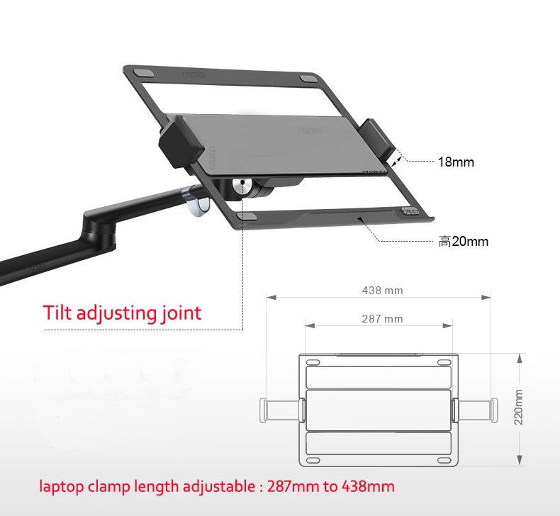 OL-3L Aluminum Silver Ergonomics 10'-17' Desk Laptop Stand 32' Monitor Desktop Bracket Computer Mount Full Motion Column Bar