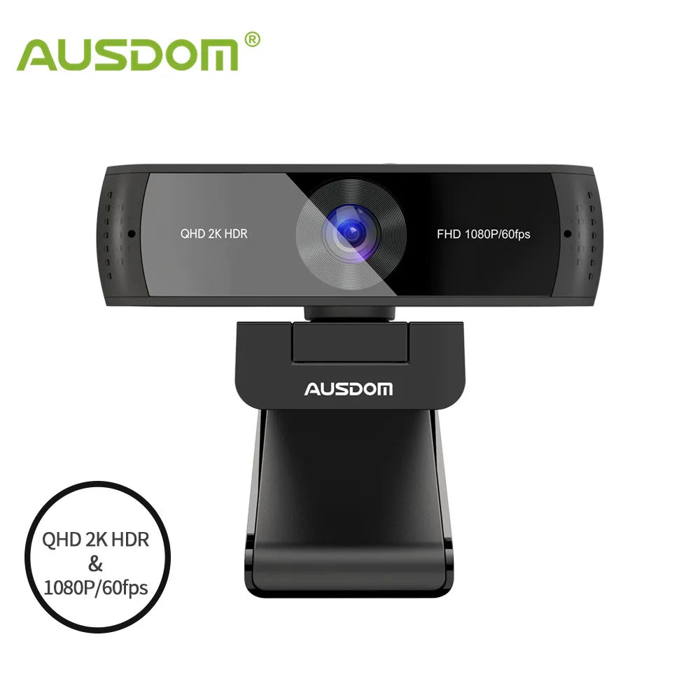 AUSDOM AW651 QHD 2K HDR 30FPS Webcam Autofocus 1080P 60FPS Web Camera With Noise-cancelling Mics and Free Privacy Cover for Live