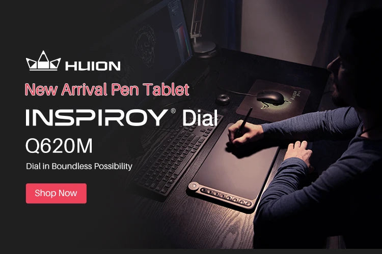 Huion Inspiroy Dial Q620M Graphic Tablet 8192 levels Wireless Drawing digital Pen Tablet with Dial for PC/Android