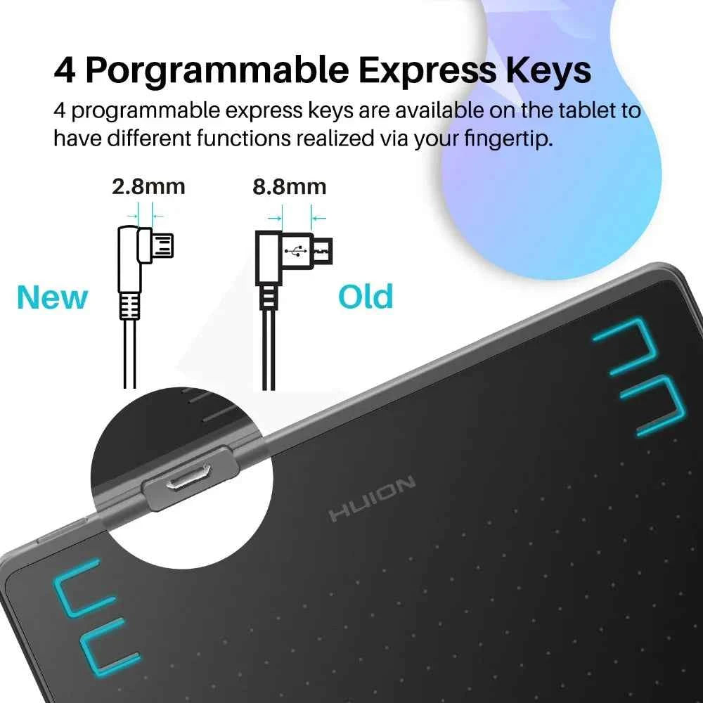 Huion HS64 Graphics Tablet 6x4 Inch Ultrathin Tablet for Beginner Drawing 4 Customized Press Keys, Android Phone Easy Connection