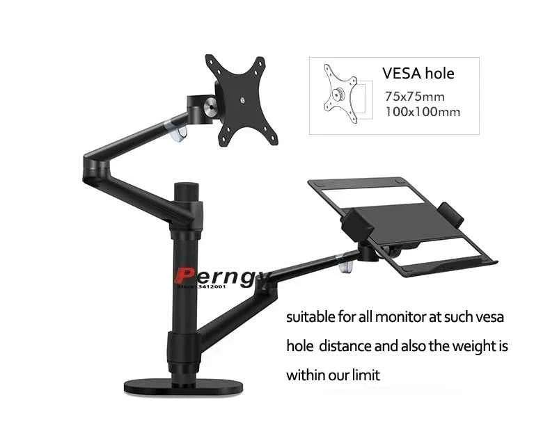 OL-3L Aluminum Silver Ergonomics 10'-17' Desk Laptop Stand 32' Monitor Desktop Bracket Computer Mount Full Motion Column Bar