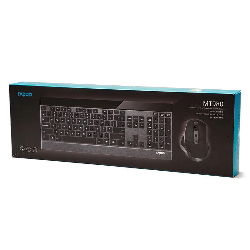 Rapoo Multi-mode Wireless Keyboard and Mouse Combo  Extremely Thin Metal Keyboard Rechargeable Mouse Easy-Connect Up to 4 Device