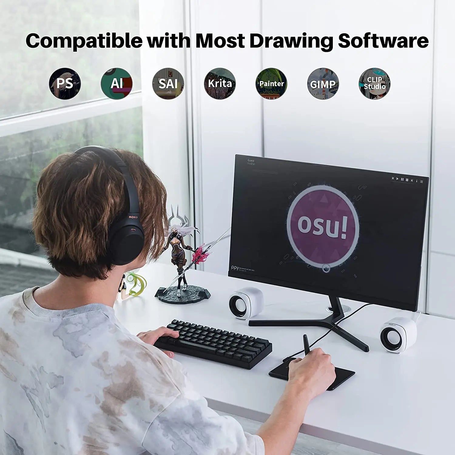 4x2.6 Inch Huion H420X Graphics Tablet Drawing Tablets Ultra Thin Signature Pad Type C Easy Connect to Android Phone Windows PC