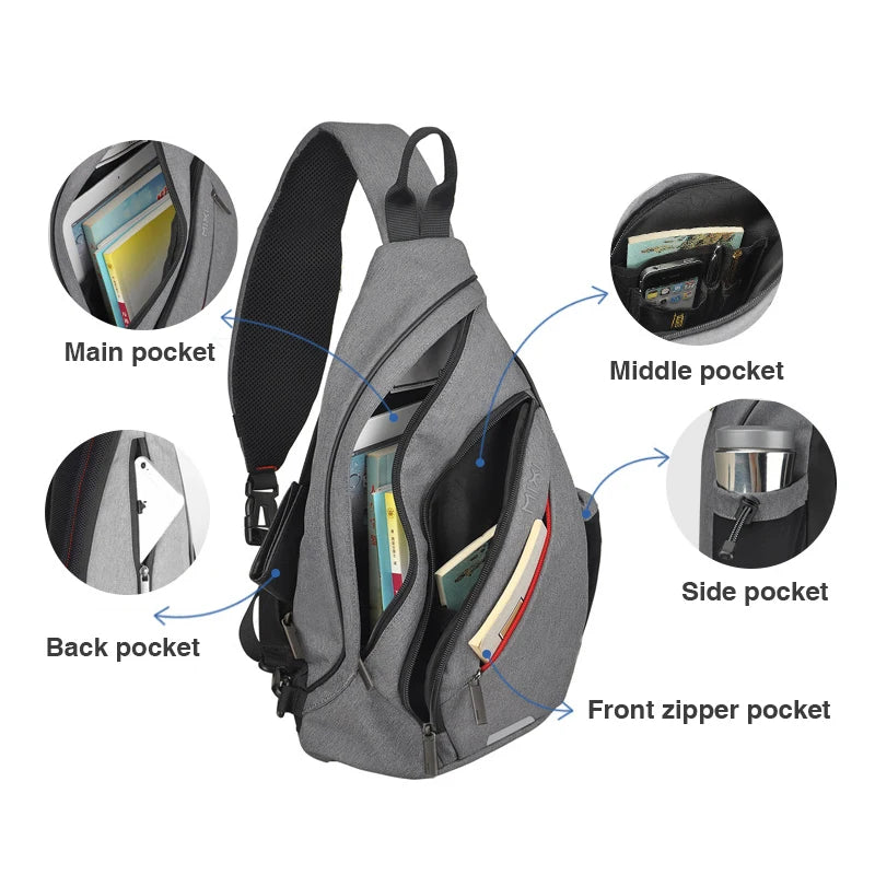 Mixi One Shoulder Backpack Crossbody Sling Bag – USB Charging Sports Travel Bag for Men & Women, Lightweight Cycling & School Backpack