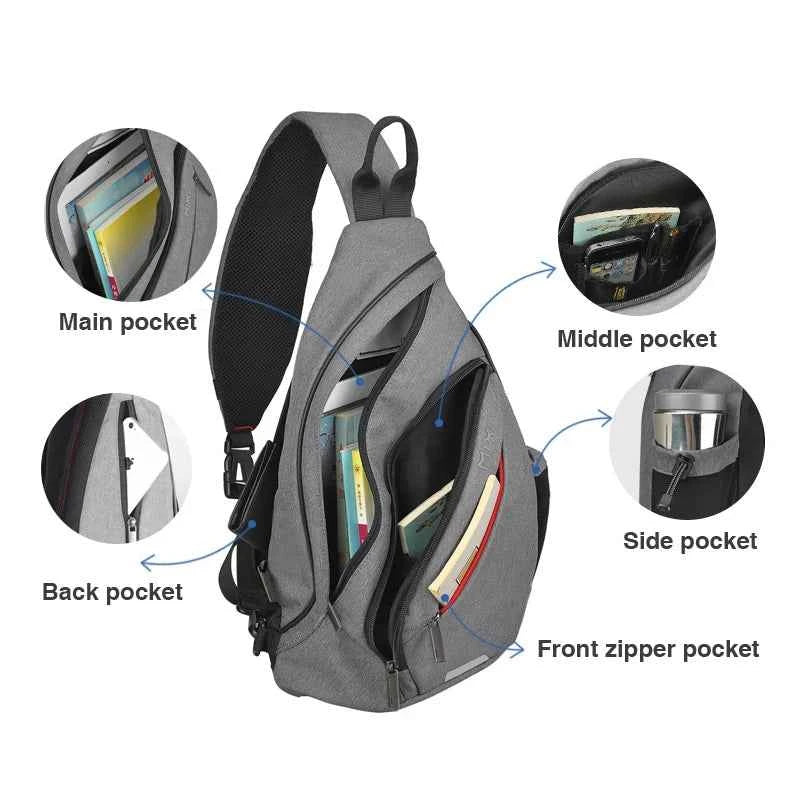 Mixi One Shoulder Backpack Crossbody Sling Bag – USB Charging Sports Travel Bag for Men & Women, Lightweight Cycling & School Backpack