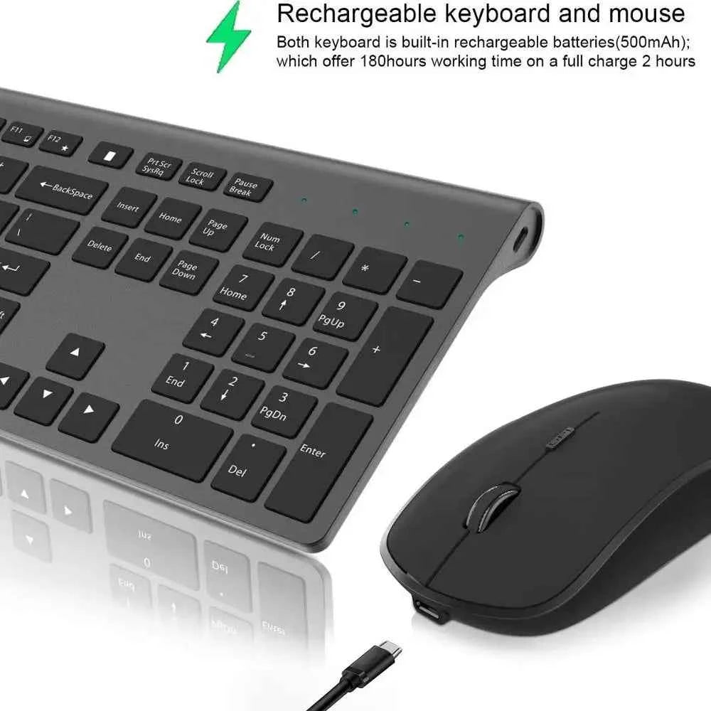 Wireless Keyboard and Mouse Combo Rechargeable 2.4G USB Ultra Slim Full Size Keyboard & Mouse Set,France/Germany/Spain/US Layout