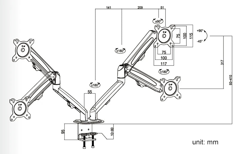 Hyvarwey G08-24 Dual Monitor Desktop Mount Bracket for 13 to 27-Inch LCD Screens Rotate & Tilt Adjust Two-Arm Desk Stand Support