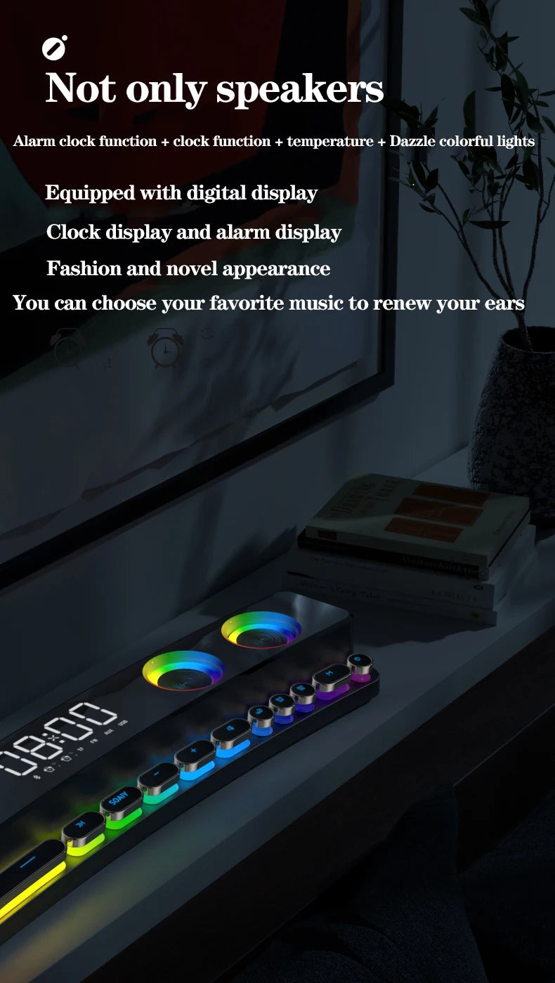 Computer Audio Desktop Notebook Long Multimedia Gaming Bluetooth Speaker Game Subwoofer 7 Color LED Lights/FM
