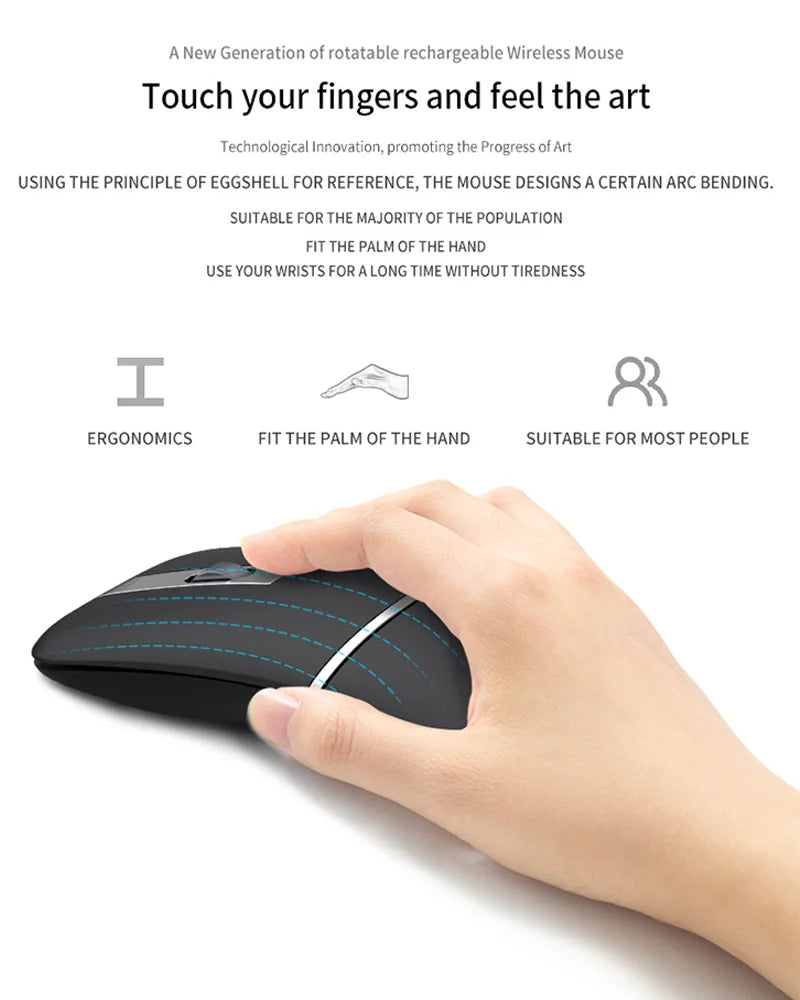 Ultra-thin Rotatable Wireless Mouse Rechargeable Bluetooth Silent Ergonomic Computer For Mac Tablet Macbook Laptop Gaming Office