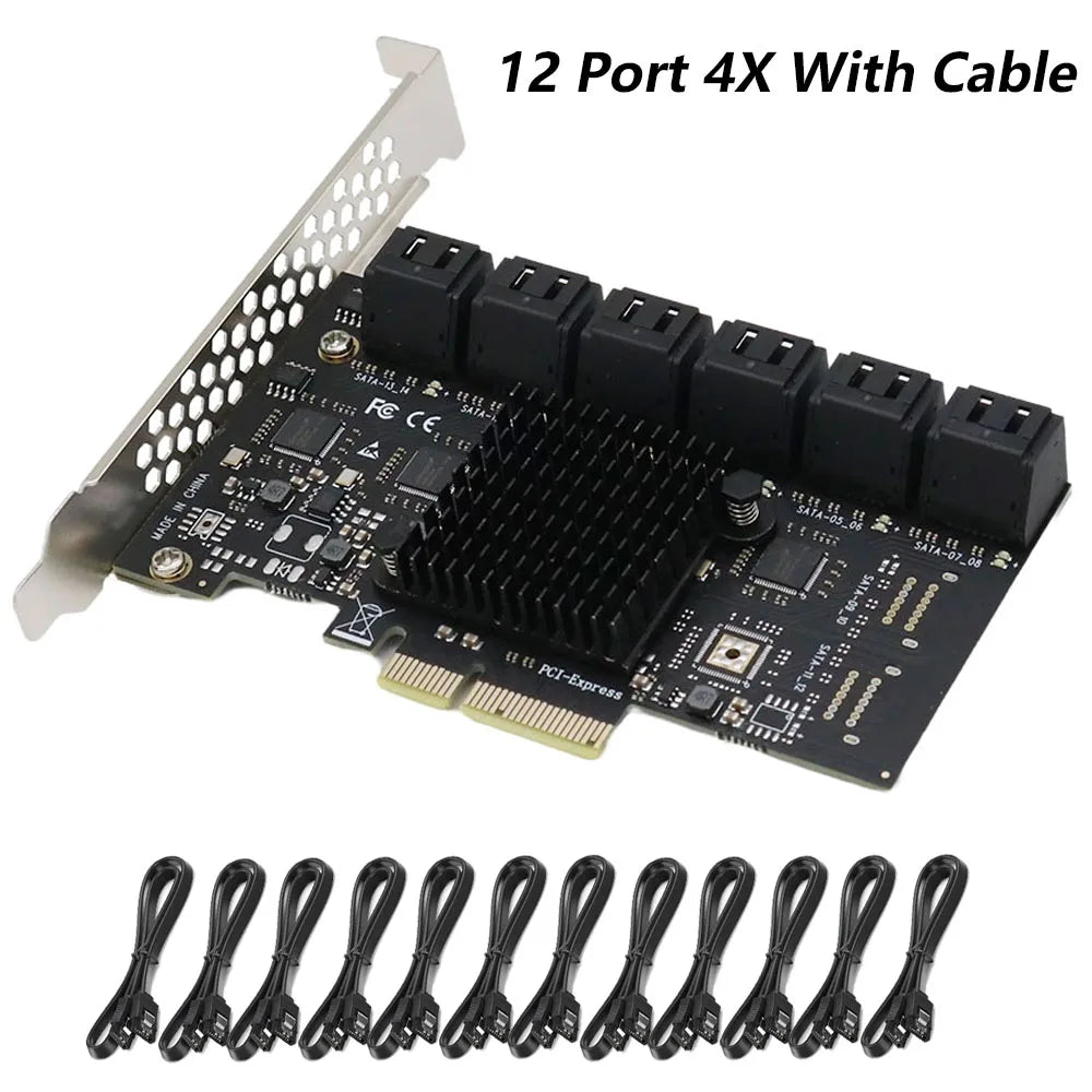 PCIE SATA Card 12/16/20 Ports 6Gb SATA 3.0 PCIe Card, PCIe To SATA Controller Expansion Card, Support  SATA 3.0 Devices