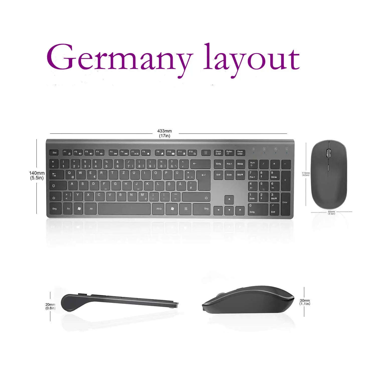 Wireless Keyboard and Mouse Combination, 2.4 Gigahertz Stable Connection Rechargeable Battery, UK/France/Korean/Spain/US Layout