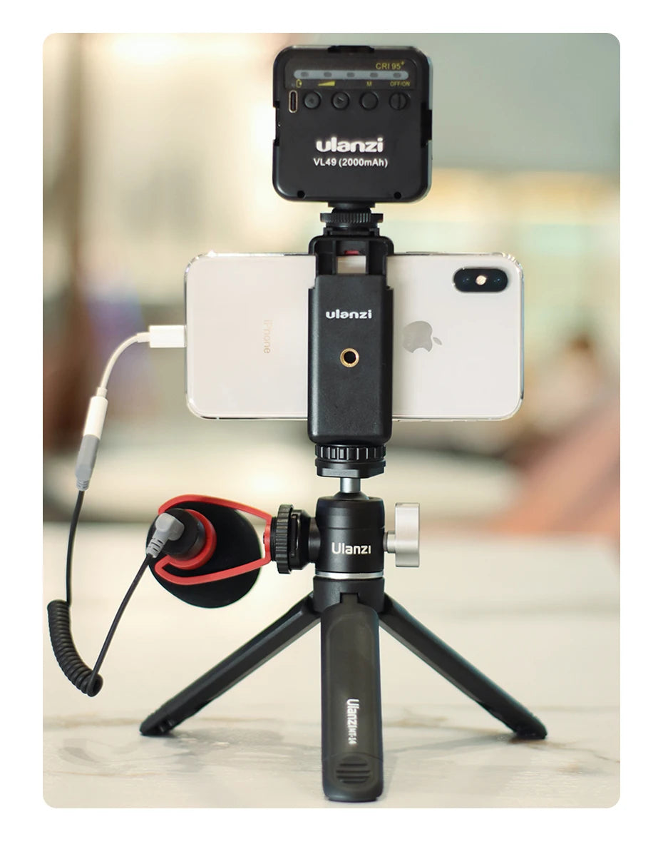 Ulanzi Mini Vlog Tripod Dual Cold Shoe Ballhead for Microphone LED Light Extend Smartphone Tripod for Sony A6400 Photography kit