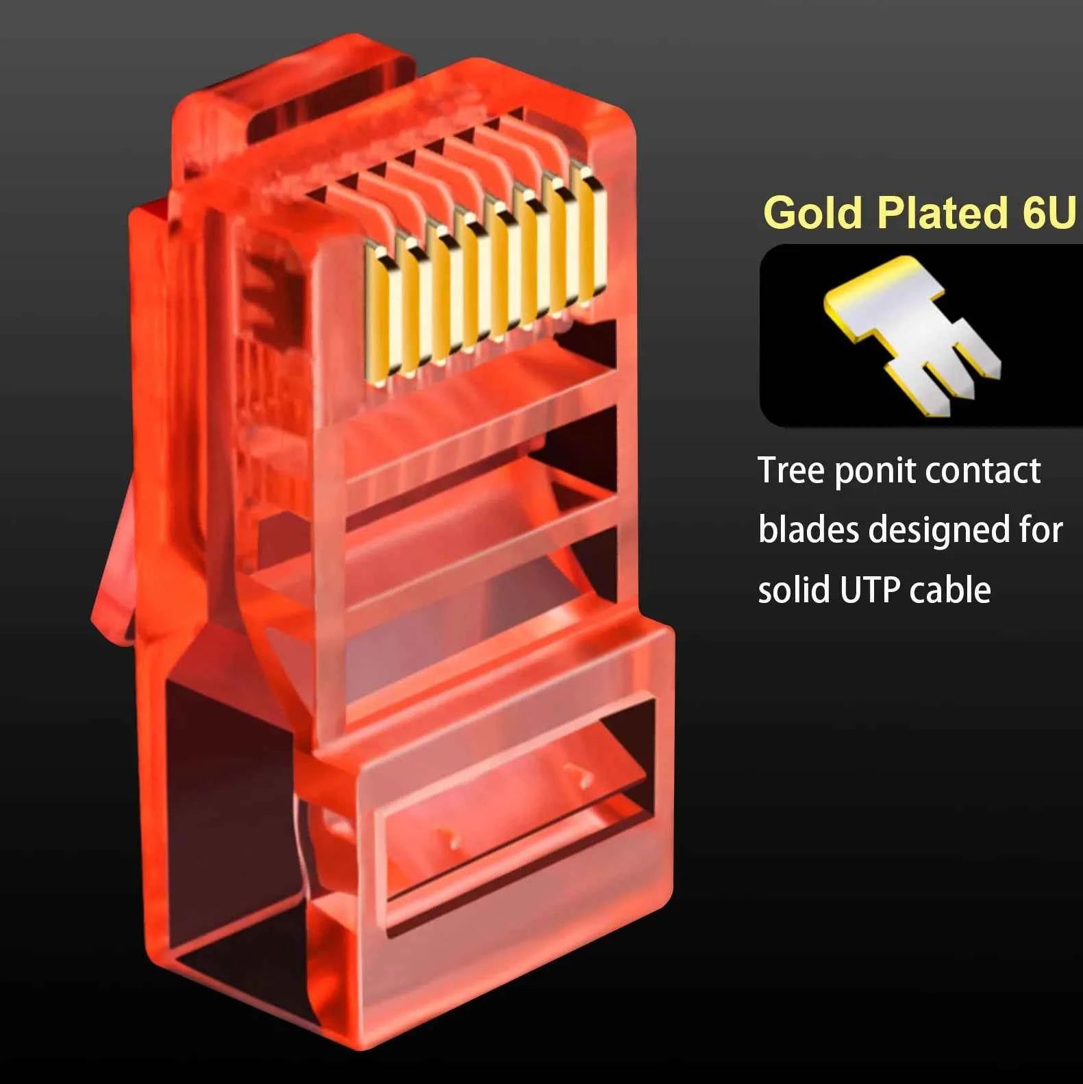 OULLX 6U RJ45 Ethernet Plug Gold Plated Cat5e Jack UTP Module Plug Network Connector RJ-45 Crystal Heads Cat5 Multicolor Cable
