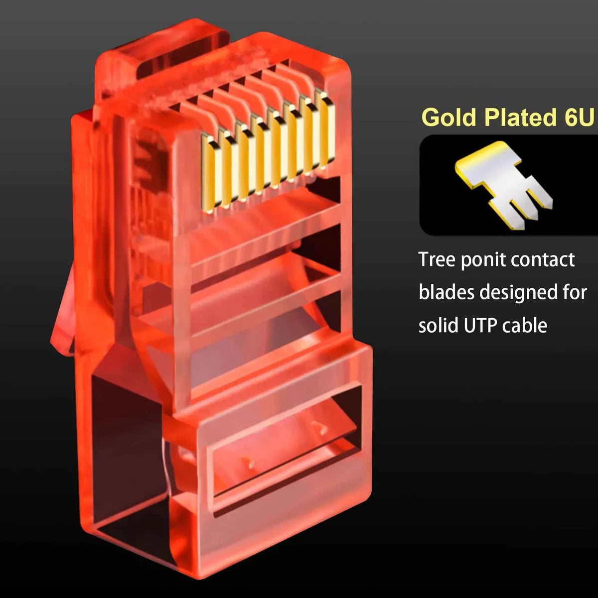 OULLX 6U RJ45 Ethernet Plug Gold Plated Cat5e Jack UTP Module Plug Network Connector RJ-45 Crystal Heads Cat5 Multicolor Cable