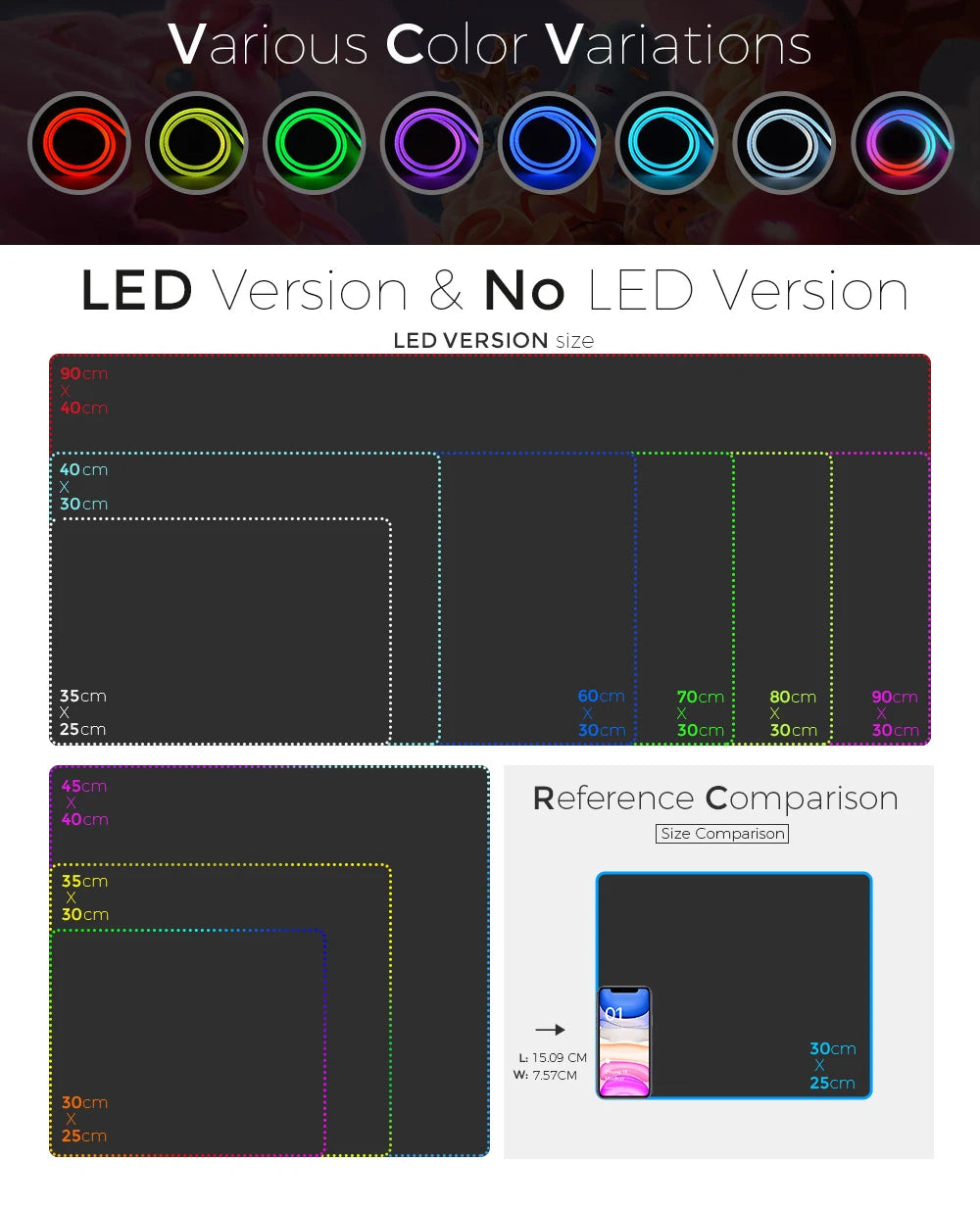 LED Light Mousepad RGB Keyboard Cover Desk-mat Colorful Surface Mouse Pad Waterproof Multi-size World Computer Gamer CS Dota