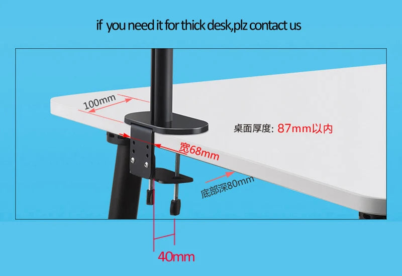 OL-3L Aluminum Silver Ergonomics 10'-17' Desk Laptop Stand 32' Monitor Desktop Bracket Computer Mount Full Motion Column Bar