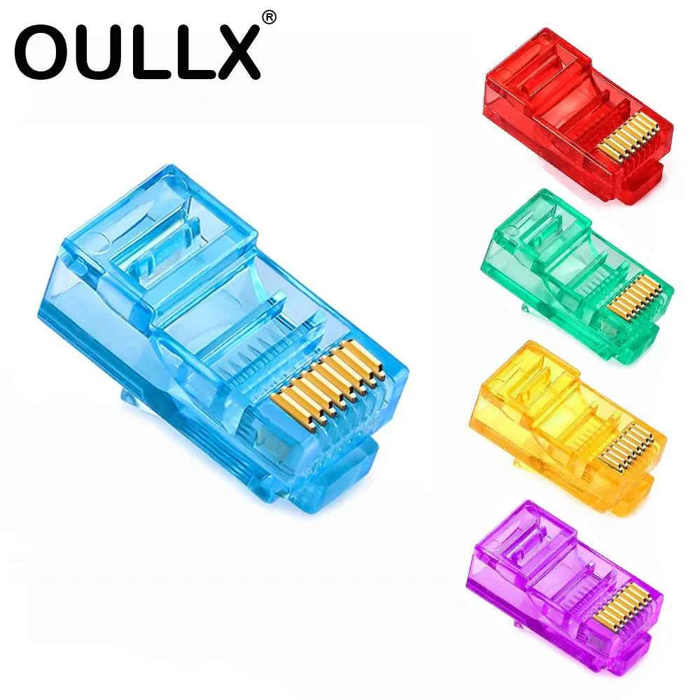 OULLX 6U RJ45 Ethernet Plug Gold Plated Cat5e Jack UTP Module Plug Network Connector RJ-45 Crystal Heads Cat5 Multicolor Cable